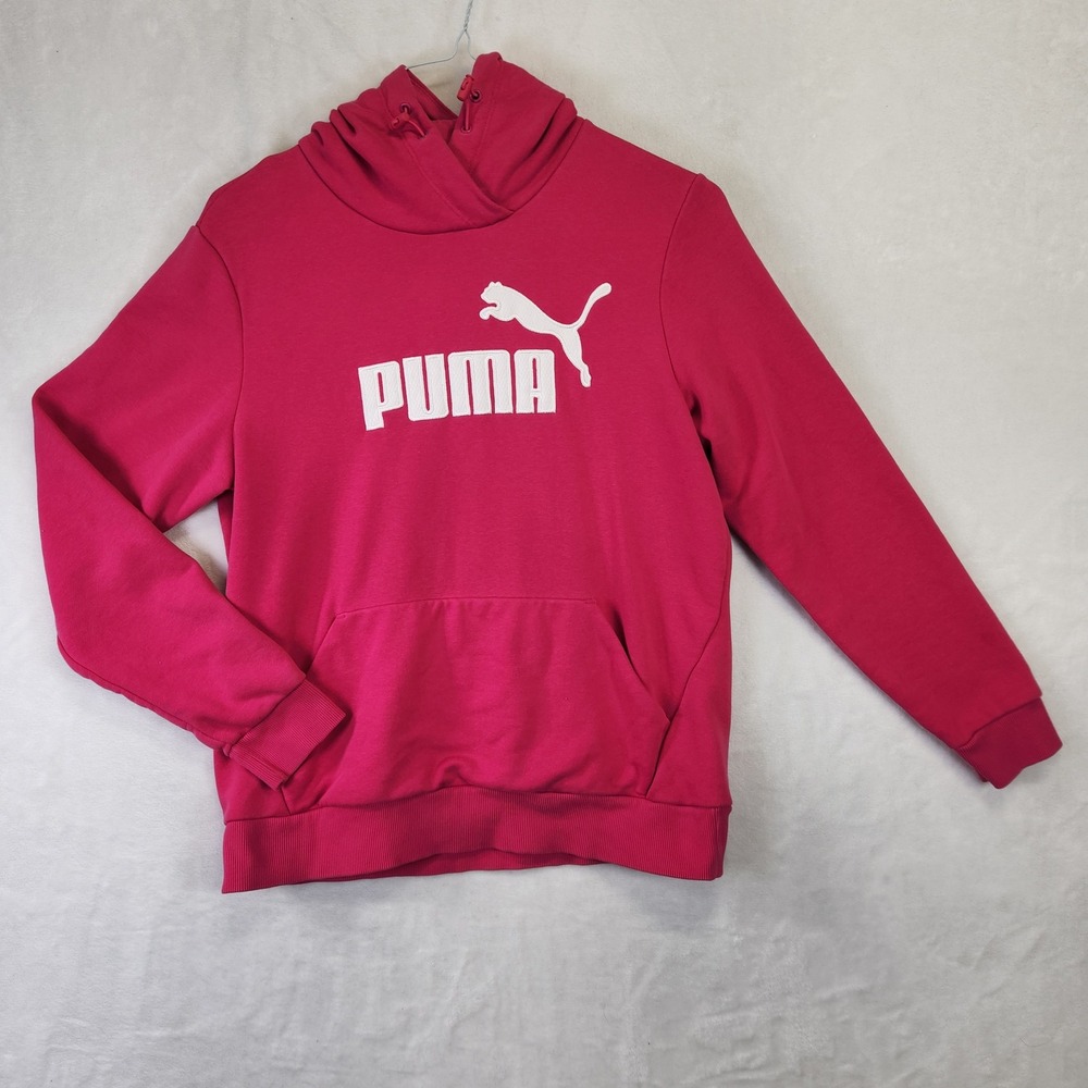 Puma‎ Women Pink Logo Hoodie Fleece Lined Hooded Sweatshirt XL